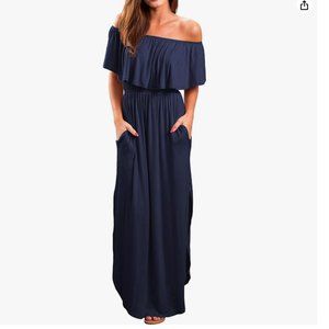 OYANUS Off The Shoulder Maxi Dress with pockets Navy XL